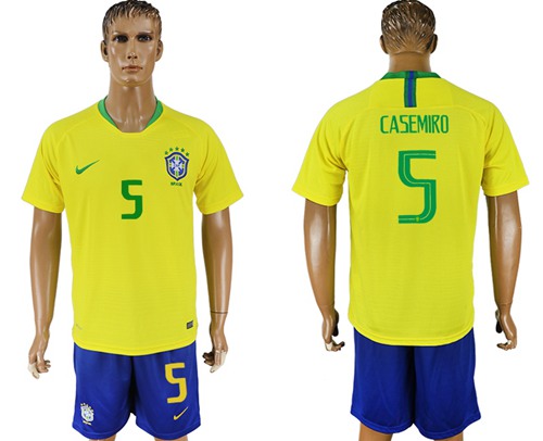 Brazil #5 Casemiro Home Soccer Country Jersey